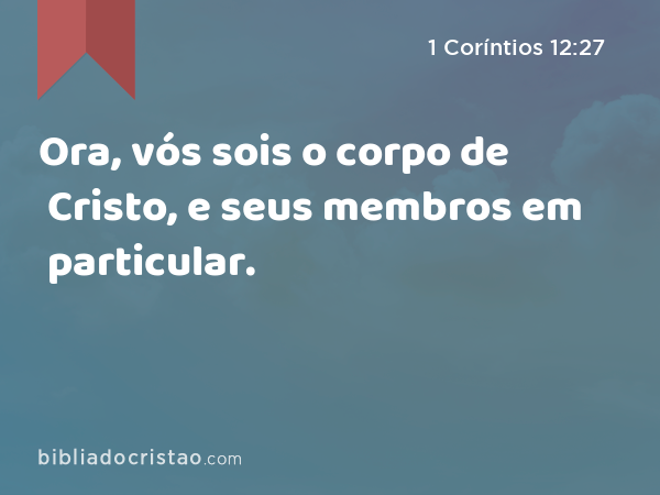 Ora, vós sois o corpo de Cristo, e seus membros em particular. - 1 Coríntios 12:27