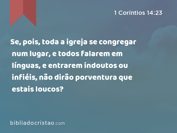 Se, pois, toda a igreja se congregar num lugar, e todos falarem em línguas, e entrarem indoutos ou infiéis, não dirão porventura que estais loucos? - 1 Coríntios 14:23