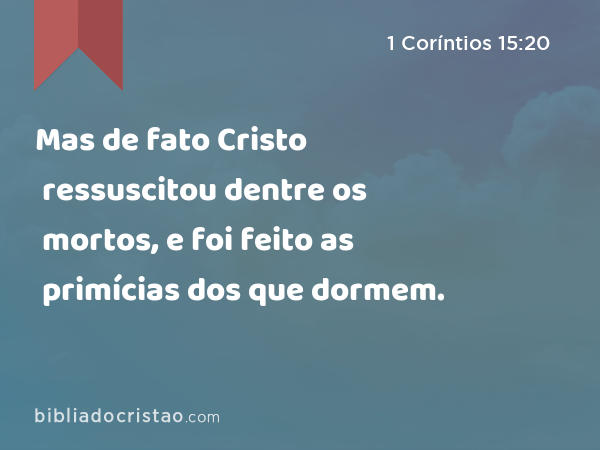 Mas de fato Cristo ressuscitou dentre os mortos, e foi feito as primícias dos que dormem. - 1 Coríntios 15:20