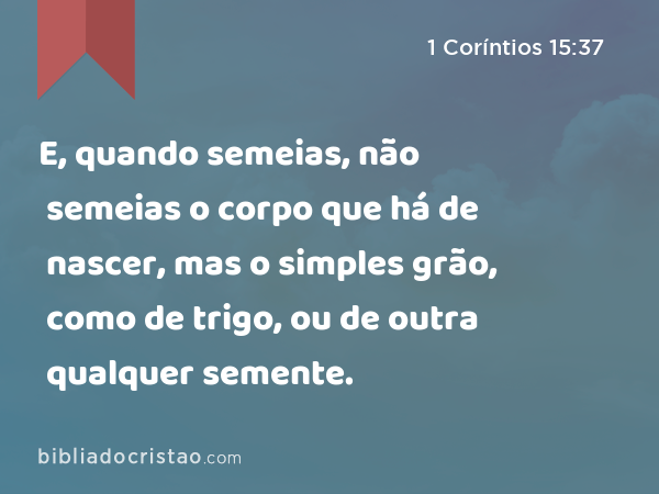 E, quando semeias, não semeias o corpo que há de nascer, mas o simples grão, como de trigo, ou de outra qualquer semente. - 1 Coríntios 15:37