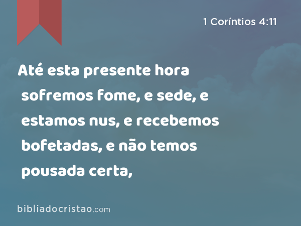 Até esta presente hora sofremos fome, e sede, e estamos nus, e recebemos bofetadas, e não temos pousada certa, - 1 Coríntios 4:11