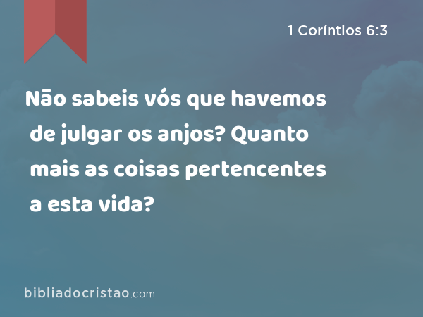 Não sabeis vós que havemos de julgar os anjos? Quanto mais as coisas pertencentes a esta vida? - 1 Coríntios 6:3