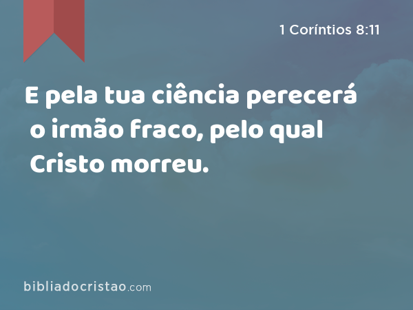 E pela tua ciência perecerá o irmão fraco, pelo qual Cristo morreu. - 1 Coríntios 8:11