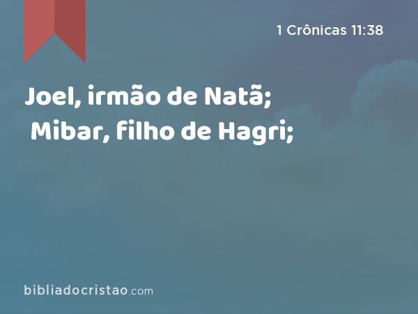 Joel, irmão de Natã; Mibar, filho de Hagri; - 1 Crônicas 11:38