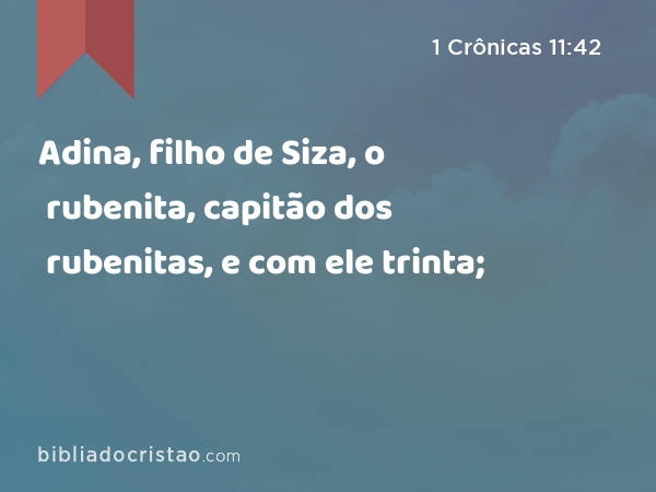 Adina, filho de Siza, o rubenita, capitão dos rubenitas, e com ele trinta; - 1 Crônicas 11:42