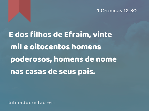 E dos filhos de Efraim, vinte mil e oitocentos homens poderosos, homens de nome nas casas de seus pais. - 1 Crônicas 12:30