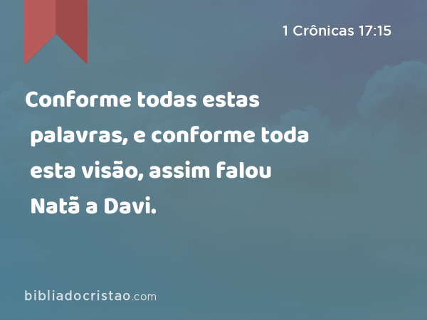 Conforme todas estas palavras, e conforme toda esta visão, assim falou Natã a Davi. - 1 Crônicas 17:15