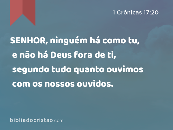 SENHOR, ninguém há como tu, e não há Deus fora de ti, segundo tudo quanto ouvimos com os nossos ouvidos. - 1 Crônicas 17:20