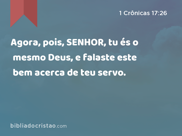 Agora, pois, SENHOR, tu és o mesmo Deus, e falaste este bem acerca de teu servo. - 1 Crônicas 17:26