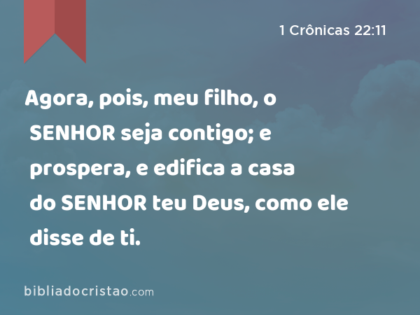 Agora, pois, meu filho, o SENHOR seja contigo; e prospera, e edifica a casa do SENHOR teu Deus, como ele disse de ti. - 1 Crônicas 22:11