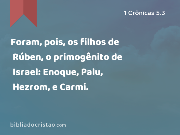 Foram, pois, os filhos de Rúben, o primogênito de Israel: Enoque, Palu, Hezrom, e Carmi. - 1 Crônicas 5:3