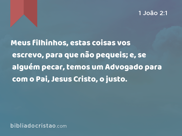 Meus filhinhos, estas coisas vos escrevo, para que não pequeis; e, se alguém pecar, temos um Advogado para com o Pai, Jesus Cristo, o justo. - 1 João 2:1