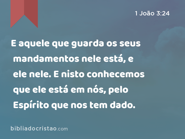 E aquele que guarda os seus mandamentos nele está, e ele nele. E nisto conhecemos que ele está em nós, pelo Espírito que nos tem dado. - 1 João 3:24