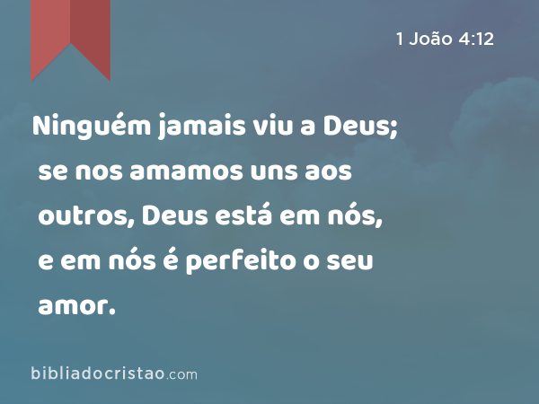 Ninguém jamais viu a Deus; se nos amamos uns aos outros, Deus está em nós, e em nós é perfeito o seu amor. - 1 João 4:12