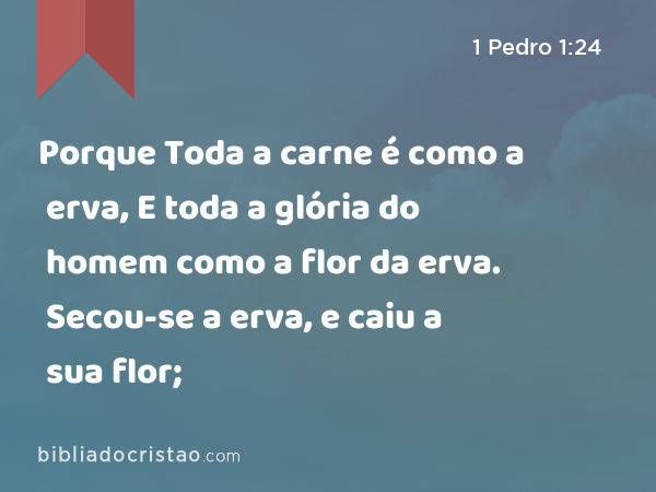 Porque Toda a carne é como a erva, E toda a glória do homem como a flor da erva. Secou-se a erva, e caiu a sua flor; - 1 Pedro 1:24