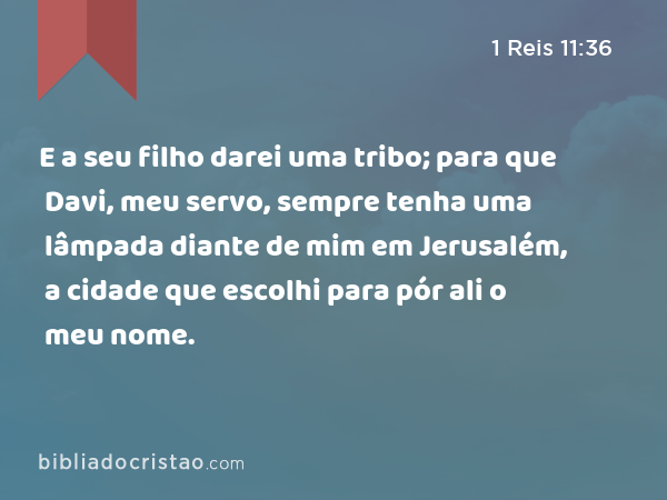 E a seu filho darei uma tribo; para que Davi, meu servo, sempre tenha uma lâmpada diante de mim em Jerusalém, a cidade que escolhi para pór ali o meu nome. - 1 Reis 11:36