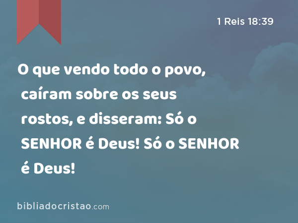 O que vendo todo o povo, caíram sobre os seus rostos, e disseram: Só o SENHOR é Deus! Só o SENHOR é Deus! - 1 Reis 18:39