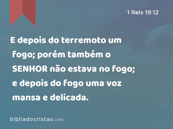 E depois do terremoto um fogo; porém também o SENHOR não estava no fogo; e depois do fogo uma voz mansa e delicada. - 1 Reis 19:12