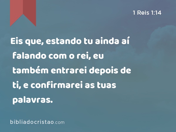 Eis que, estando tu ainda aí falando com o rei, eu também entrarei depois de ti, e confirmarei as tuas palavras. - 1 Reis 1:14