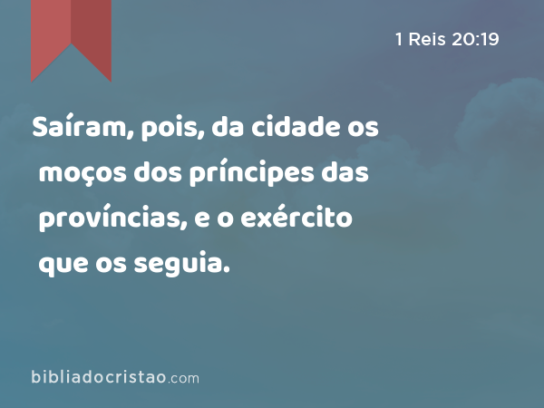 Saíram, pois, da cidade os moços dos príncipes das províncias, e o exército que os seguia. - 1 Reis 20:19