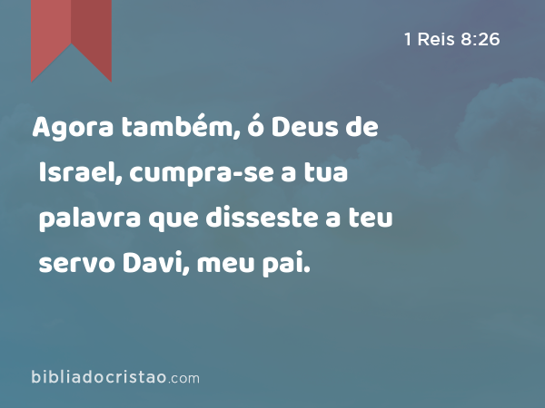 Agora também, ó Deus de Israel, cumpra-se a tua palavra que disseste a teu servo Davi, meu pai. - 1 Reis 8:26