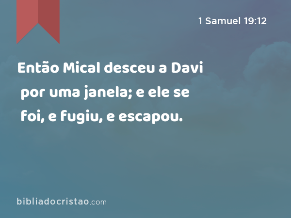 Então Mical desceu a Davi por uma janela; e ele se foi, e fugiu, e escapou. - 1 Samuel 19:12