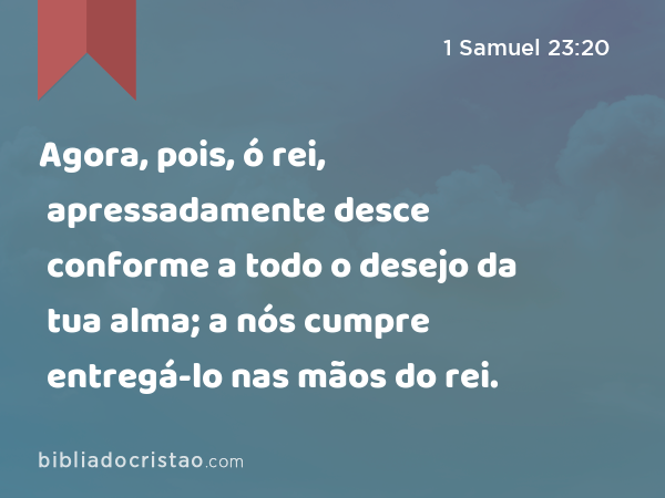 Agora, pois, ó rei, apressadamente desce conforme a todo o desejo da tua alma; a nós cumpre entregá-lo nas mãos do rei. - 1 Samuel 23:20