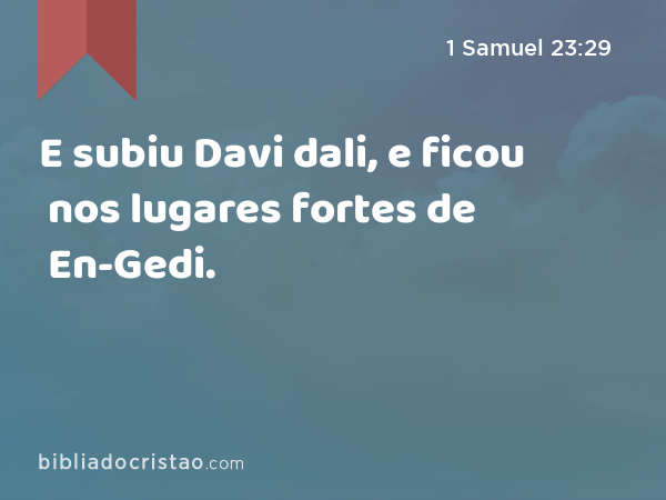 E subiu Davi dali, e ficou nos lugares fortes de En-Gedi. - 1 Samuel 23:29