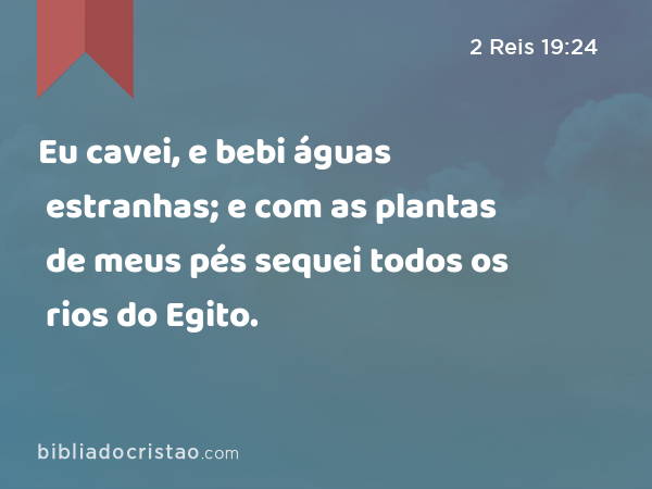 Eu cavei, e bebi águas estranhas; e com as plantas de meus pés sequei todos os rios do Egito. - 2 Reis 19:24