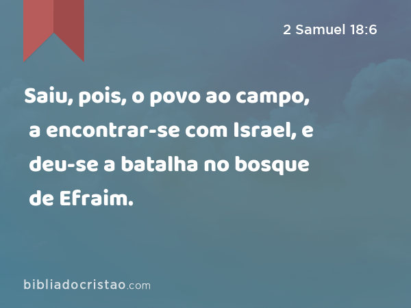 Saiu, pois, o povo ao campo, a encontrar-se com Israel, e deu-se a batalha no bosque de Efraim. - 2 Samuel 18:6