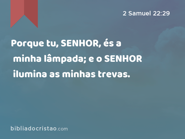 Porque tu, SENHOR, és a minha lâmpada; e o SENHOR ilumina as minhas trevas. - 2 Samuel 22:29