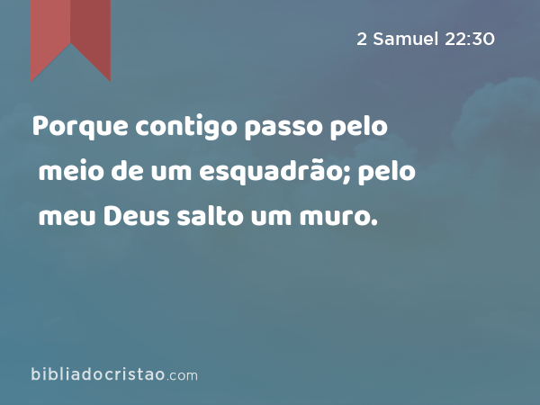 Porque contigo passo pelo meio de um esquadrão; pelo meu Deus salto um muro. - 2 Samuel 22:30