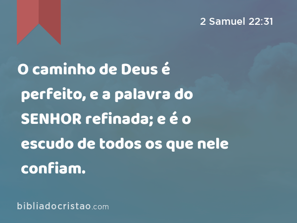 O caminho de Deus é perfeito, e a palavra do SENHOR refinada; e é o escudo de todos os que nele confiam. - 2 Samuel 22:31