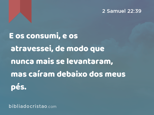 E os consumi, e os atravessei, de modo que nunca mais se levantaram, mas caíram debaixo dos meus pés. - 2 Samuel 22:39