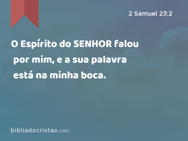 O Espírito do SENHOR falou por mim, e a sua palavra está na minha boca. - 2 Samuel 23:2