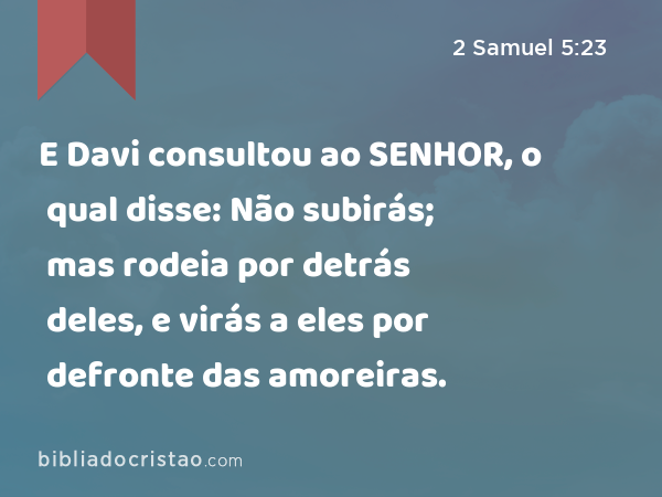 E Davi consultou ao SENHOR, o qual disse: Não subirás; mas rodeia por detrás deles, e virás a eles por defronte das amoreiras. - 2 Samuel 5:23