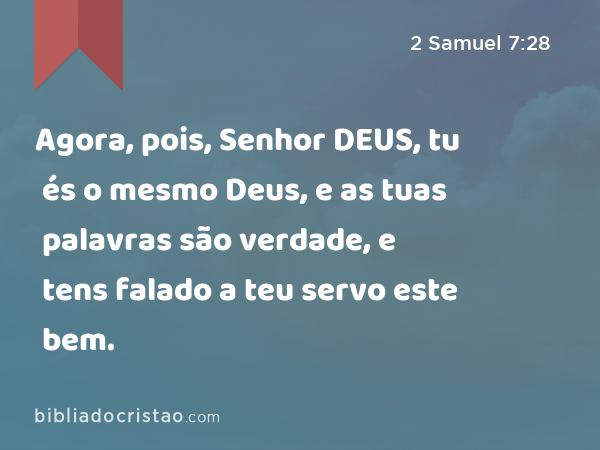 Agora, pois, Senhor DEUS, tu és o mesmo Deus, e as tuas palavras são verdade, e tens falado a teu servo este bem. - 2 Samuel 7:28