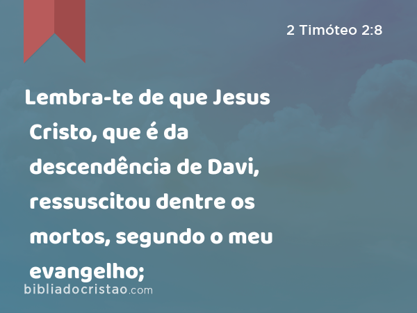 Lembra-te de que Jesus Cristo, que é da descendência de Davi, ressuscitou dentre os mortos, segundo o meu evangelho; - 2 Timóteo 2:8