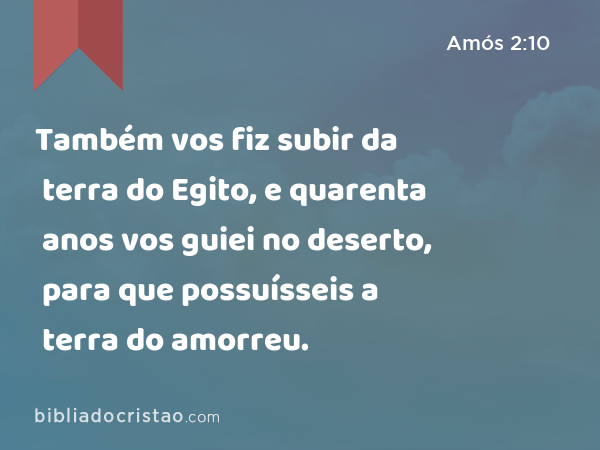 Também vos fiz subir da terra do Egito, e quarenta anos vos guiei no deserto, para que possuísseis a terra do amorreu. - Amós 2:10