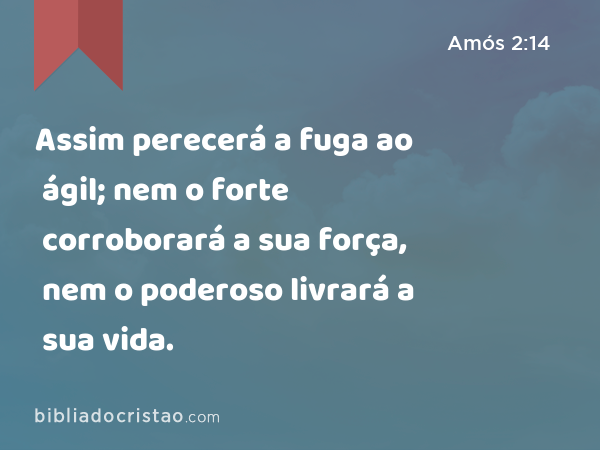 Assim perecerá a fuga ao ágil; nem o forte corroborará a sua força, nem o poderoso livrará a sua vida. - Amós 2:14