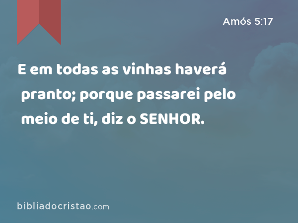 E em todas as vinhas haverá pranto; porque passarei pelo meio de ti, diz o SENHOR. - Amós 5:17