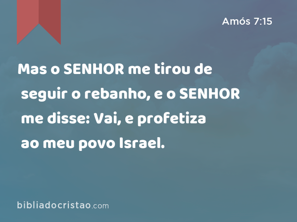 Mas o SENHOR me tirou de seguir o rebanho, e o SENHOR me disse: Vai, e profetiza ao meu povo Israel. - Amós 7:15