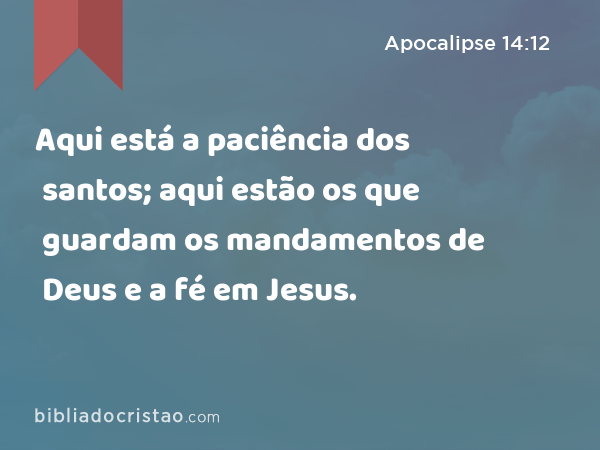 Aqui está a paciência dos santos; aqui estão os que guardam os mandamentos de Deus e a fé em Jesus. - Apocalipse 14:12