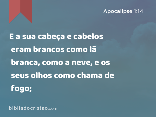 E a sua cabeça e cabelos eram brancos como lã branca, como a neve, e os seus olhos como chama de fogo; - Apocalipse 1:14