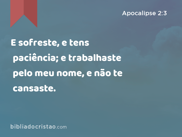 E sofreste, e tens paciência; e trabalhaste pelo meu nome, e não te cansaste. - Apocalipse 2:3