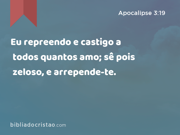 Eu repreendo e castigo a todos quantos amo; sê pois zeloso, e arrepende-te. - Apocalipse 3:19