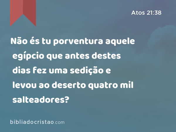 Não és tu porventura aquele egípcio que antes destes dias fez uma sedição e levou ao deserto quatro mil salteadores? - Atos 21:38