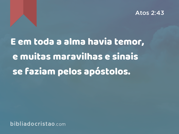 E em toda a alma havia temor, e muitas maravilhas e sinais se faziam pelos apóstolos. - Atos 2:43