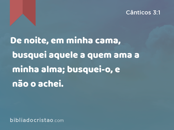 De noite, em minha cama, busquei aquele a quem ama a minha alma; busquei-o, e não o achei. - Cânticos 3:1