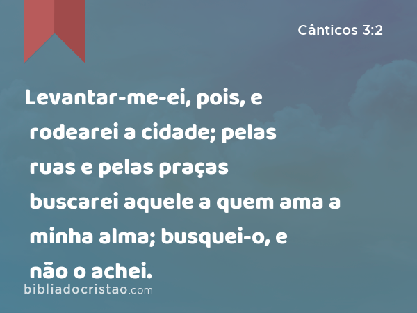 Levantar-me-ei, pois, e rodearei a cidade; pelas ruas e pelas praças buscarei aquele a quem ama a minha alma; busquei-o, e não o achei. - Cânticos 3:2